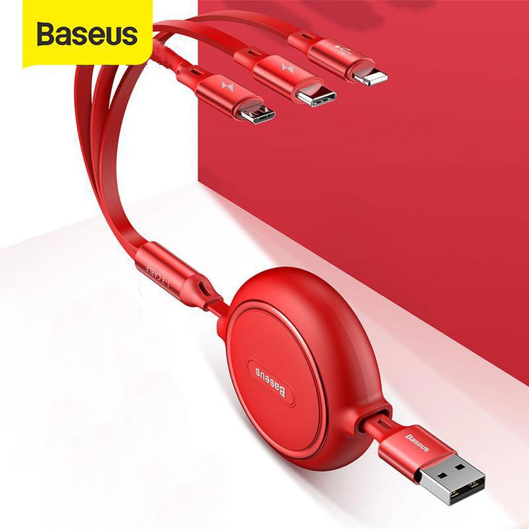 کابل تبدیل USB به USB-C/microUSB/لایتنینگ باسئوس مدل GOLDEN LOOP طول 1.2 متر