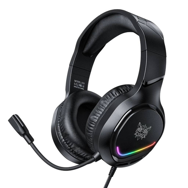 هدست گیمینگ روگوشی اونیکوما مدل X31 با صدای فراگیر، نورپردازی RGB، درایور 50 میلی‌متری، طراحی سبک و ارگونومیک، هدبند قابل تنظیم و اتصال باسیم 3.5 میلی‌متری و USB سازگار با کامپیوتر، PS5، ایکس‌باکس و موبایل