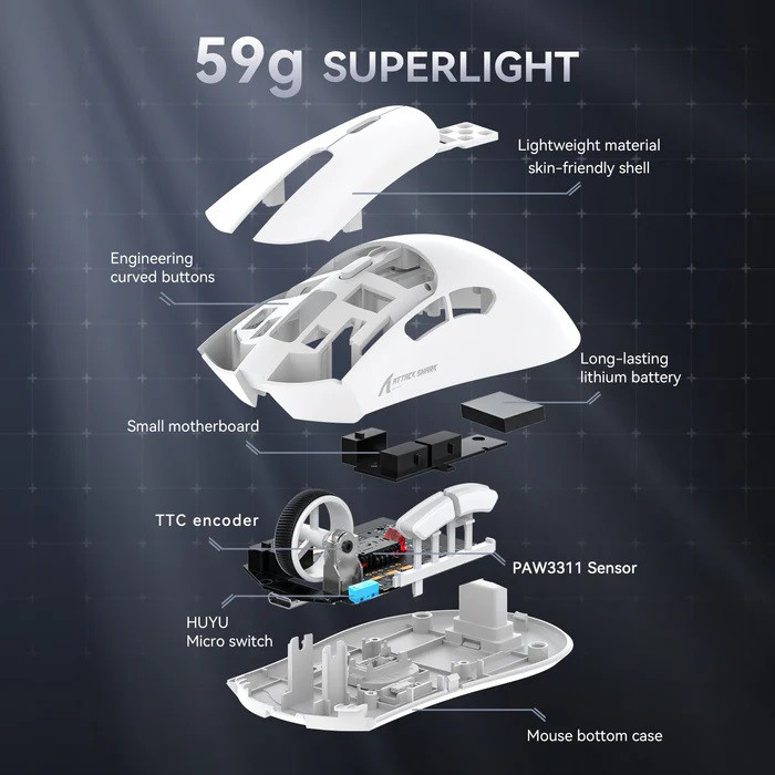 ماوس بی سیم گیمینگ اتک شارک مدل R1 LightWeight