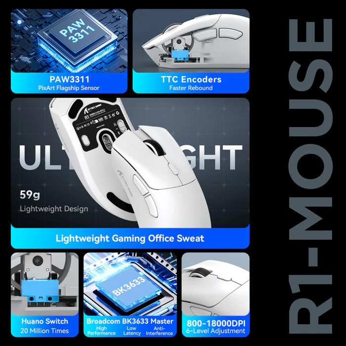 ماوس بی سیم گیمینگ اتک شارک مدل R1 LightWeight