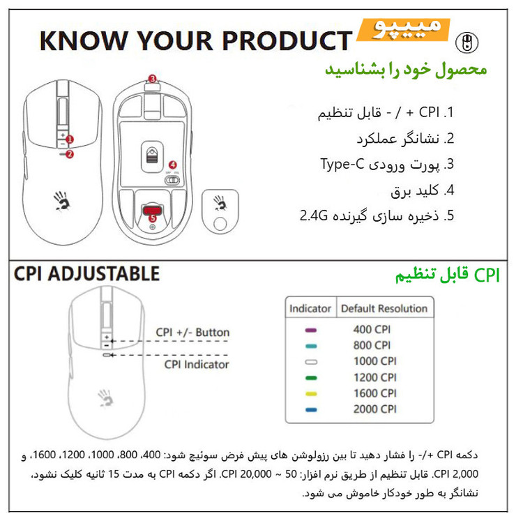 ماوس گیمینگ دوگانه بیسیم و باسیم بلادی مدل R_72_ULTRA_DUAL