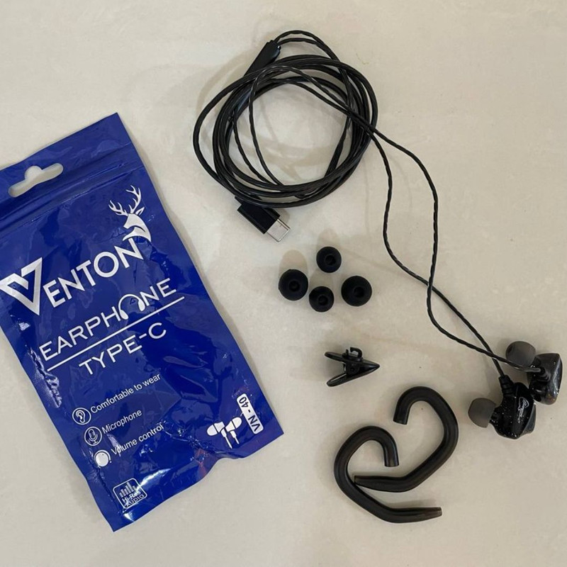 هندزفری سیمی تو گوشی مدل V-4O با نویز کنسلینگ فعال، رابط USB Type-C، کلید مدیریت صدا، گیره نگهدارنده و پد گوشی یدکی