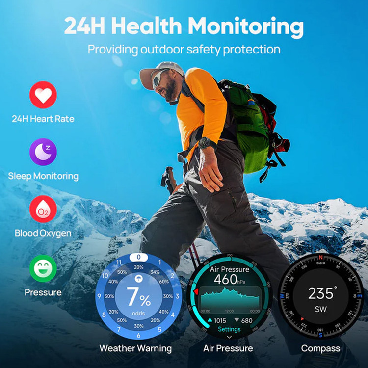 ساعت هوشمند 48 میلیمتری میبرو مدل GS Explorer S با بند سیلیکونی