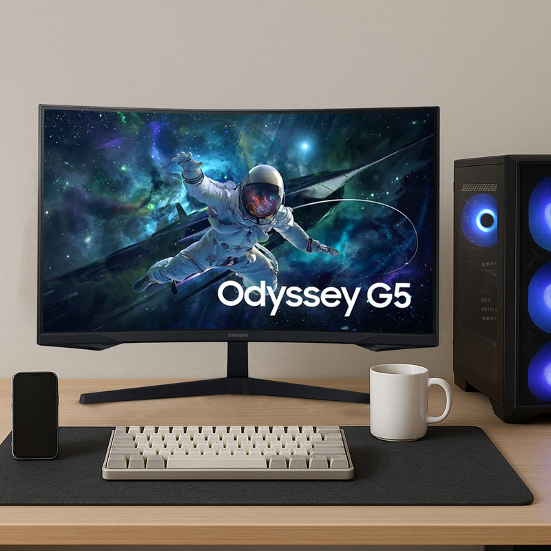 مانیتور خمیده گیمینگ 27 اینچ سامسونگ مدل Odyssey G5 G55C LS27CG552 با وضوح QHD، پنل VA و نرخ بروزرسانی 165 هرتز