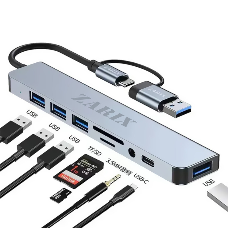 هاب 8 پورت USB 3.0/USB-C زاریکس مدل Z8 Pro