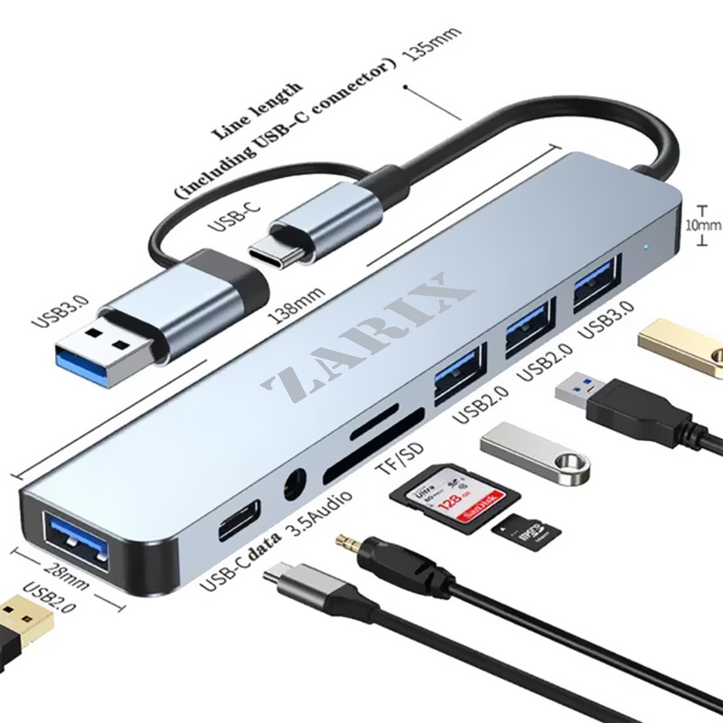 هاب 8 پورت USB 3.0/USB-C زاریکس مدل Z8 Pro