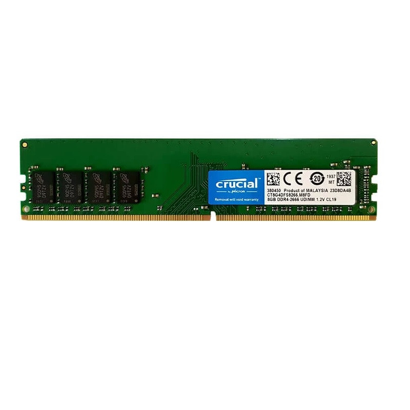 رم دسکتاپ DDR4 با ظرفیت 8 گیگابایت، کروشیال مدل CB8GU2666، تک‌کاناله با فرکانس 2666 مگاهرتز، تایمینگ CL19 و نوع ماژول U-DIMM