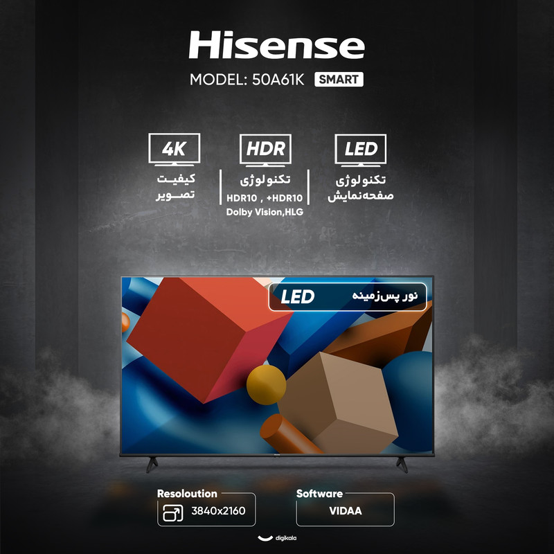 تلویزیون 50 اینچ ال ای دی هوشمند هایسنس مدل 50A61K