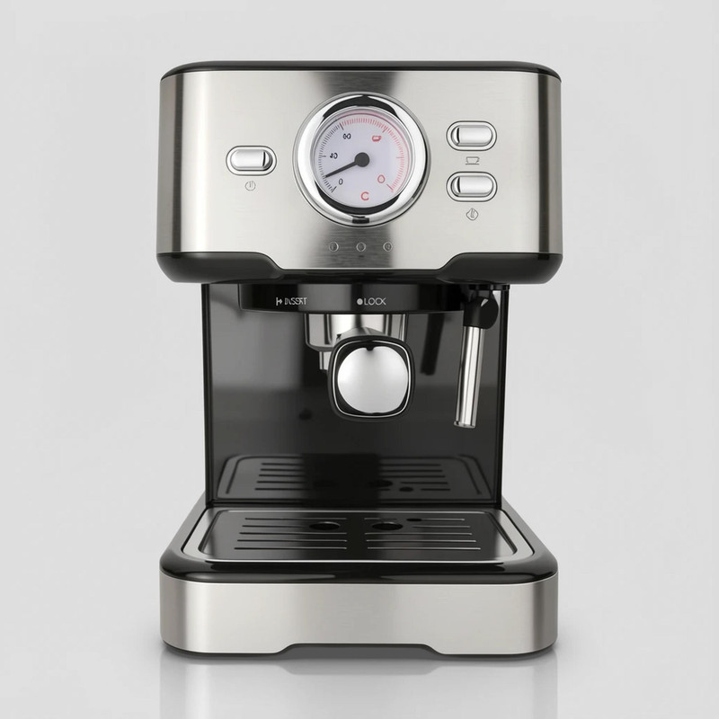 قهوه‌ساز سوئیس پلاس مدل SEM-2220s، با فیلتر استیل ضد زنگ، دارای کف ساز شیر و تنظیم میزان بخاردهی