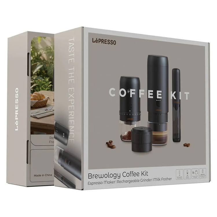 ست قهوهساز اسپرسوساز آسیاب شارژی و فومساز شیر سفری لپرسو مدل قابل حمل Brewology LPCFFBCK0023BK