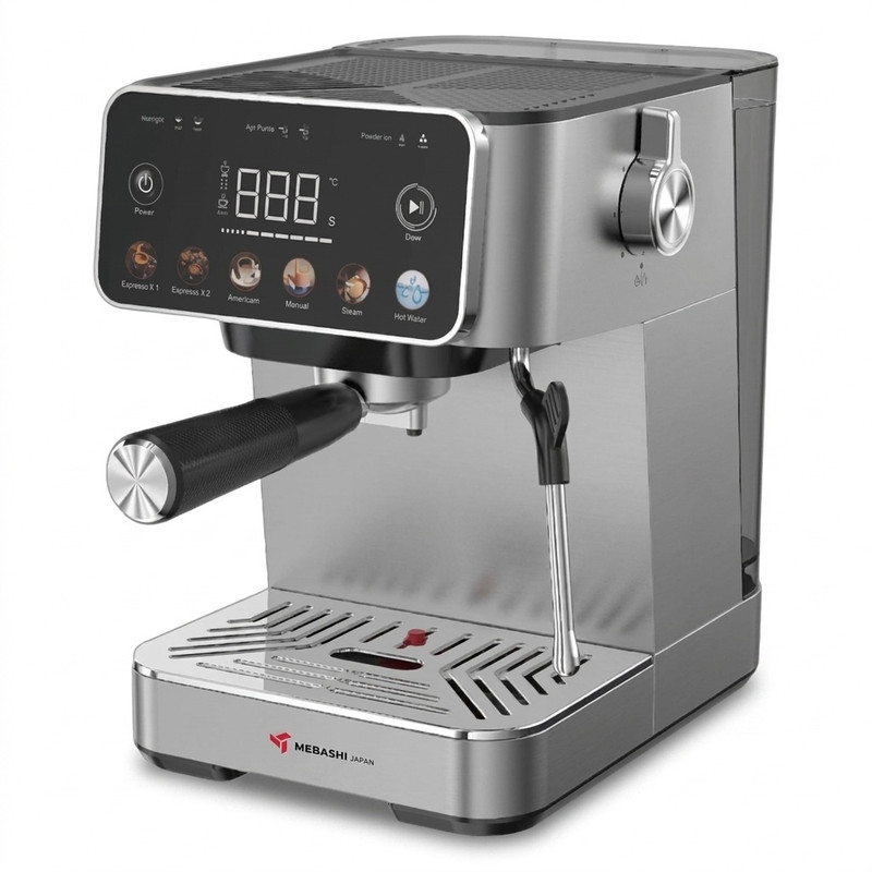 اسپرسوساز خانگی تمام‌اتوماتیک 1500 میلی‌لیتری مباشی مدل ME-ECM2122 با فشار بخار 20 بار، توان 1100 وات و بدنه استیل