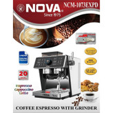 اسپرسوساز نیمهصنعتی نوا مدل NCM-1073EXPD، با توان 3000 وات و فشار بخار 20 بار، آسیاب قهوه با 31 درجه آسیاب، نمایشگر لمسی و دیجیتال، تنظیم دما، خاموشی خودکار و قابلیت استفاده همزمان از عصارهگیری و نازل بخار