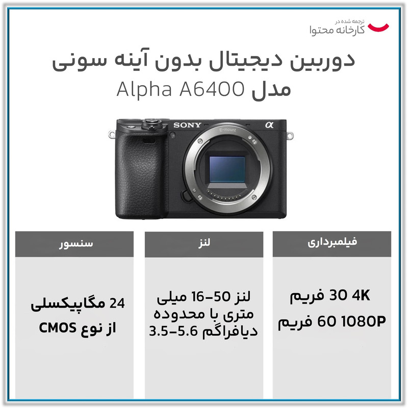 دوربین دیجیتال بدون آینه سونی مدل Alpha A6400 به همراه لنز 16-50 میلی متر OSS