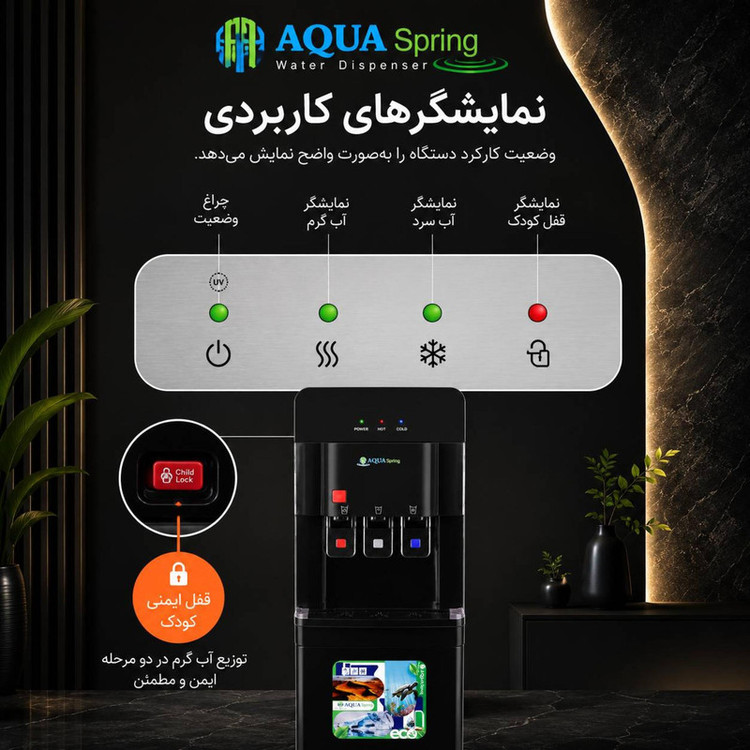 آبسردکن اچ ام مدل مکانیزم دو گانه آکوااسپرینگ با تصفیه آب HM_NEB7000A_92