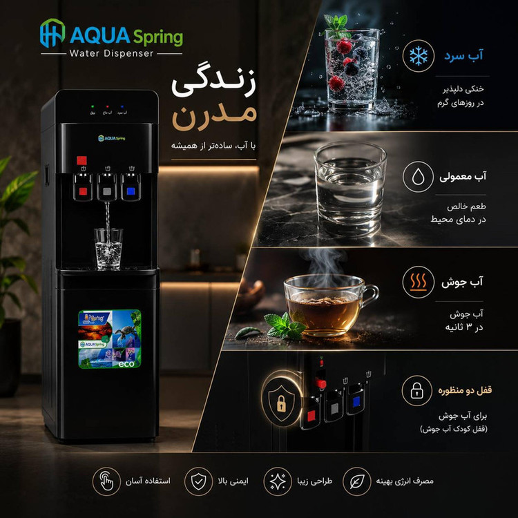 آبسردکن اچ ام مدل مکانیزم دو گانه آکوااسپرینگ با تصفیه آب HM_NEB7000A_92