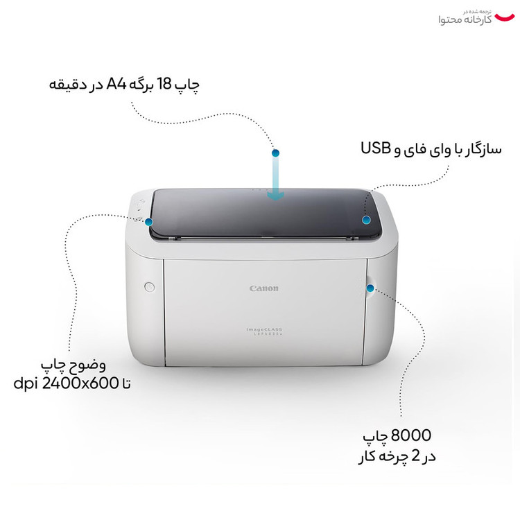 پرینتر کانن تک رنگ تک کاره با چاپ لیزری مدل imageClass LBP6030w، سایز چاپ A4، قابلیت اتصال به WiFi