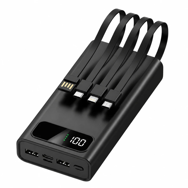 پاوربانک 22.5 وات مدلN-67 ظرفیت20 هزار میلی آمپر ساعت به همراه 4 کابل شارژ USB، USB-C، لایتنینگ و Micro USB
